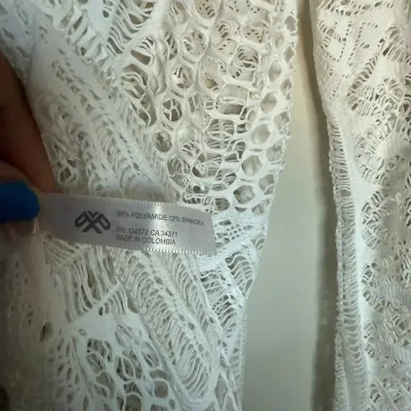 PILYQ PQ Women Swim Coverup Dress M/L Ivory Mini Crochet Whimsical Cottage Fairy - Picture 9 of 10